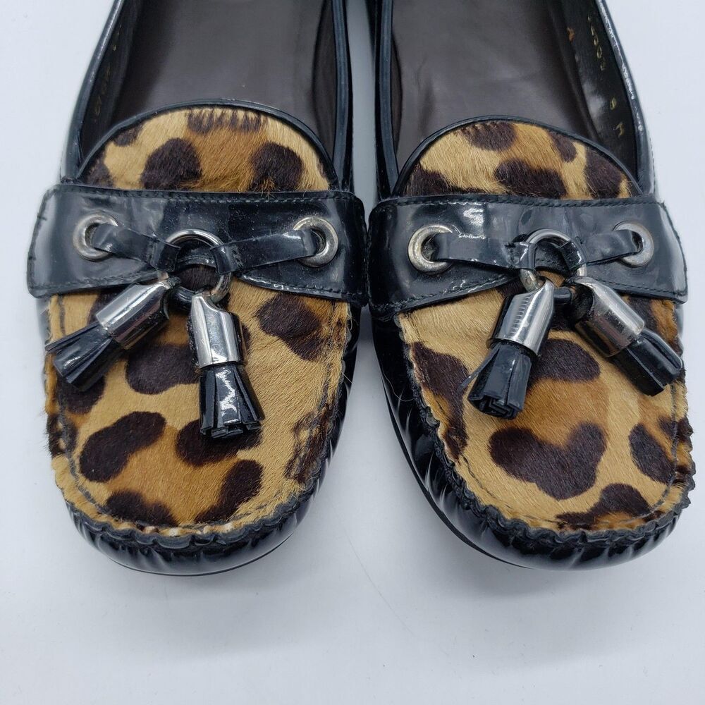 Stuart Weitzman Shoes Womens Size 8 Black Leopard Tassel Loafers Made in Spain